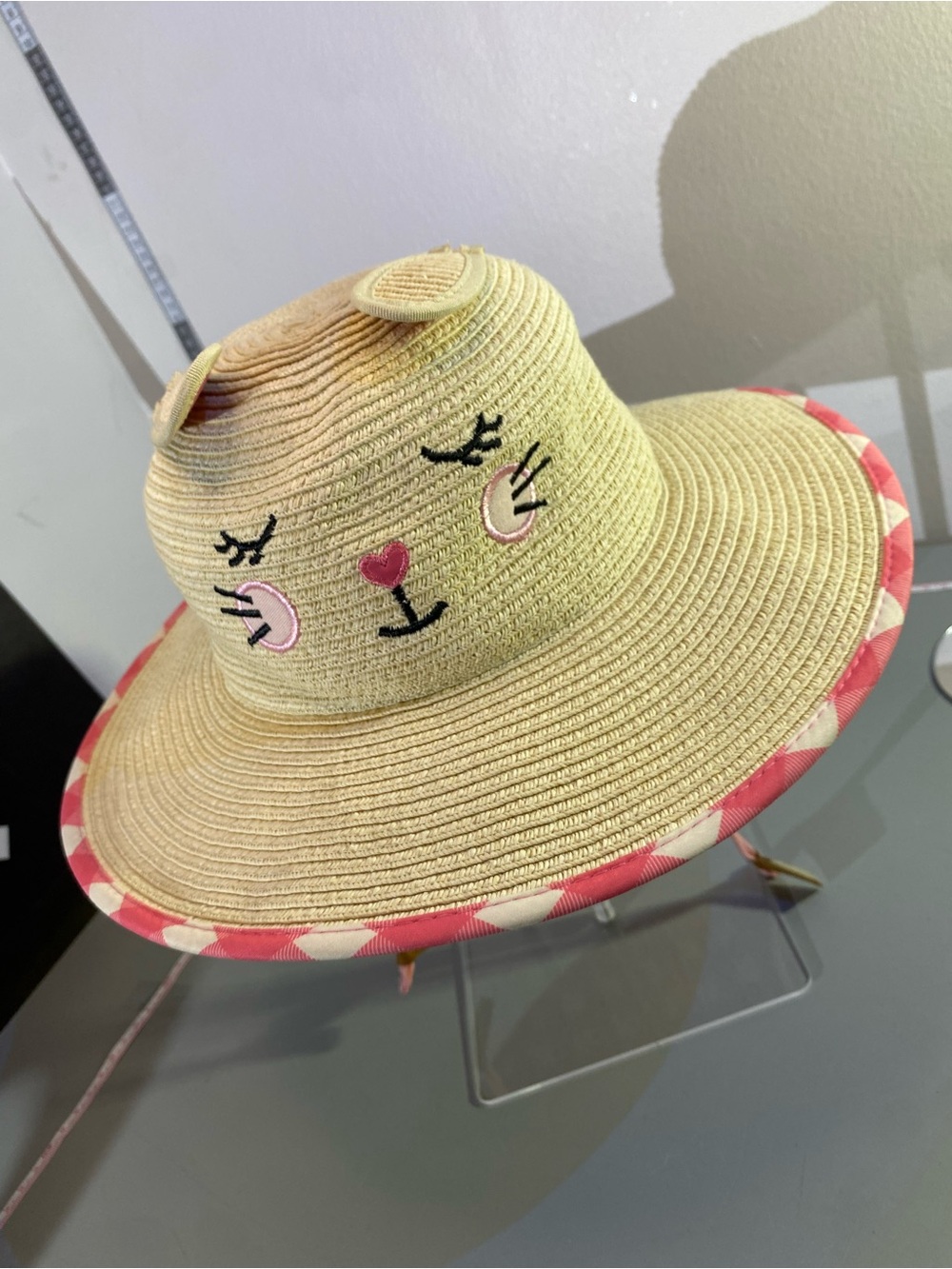 Flapjack Kids Beige Straw Sun Hat with Pink Trim and Cute Face 3-4yrs M size